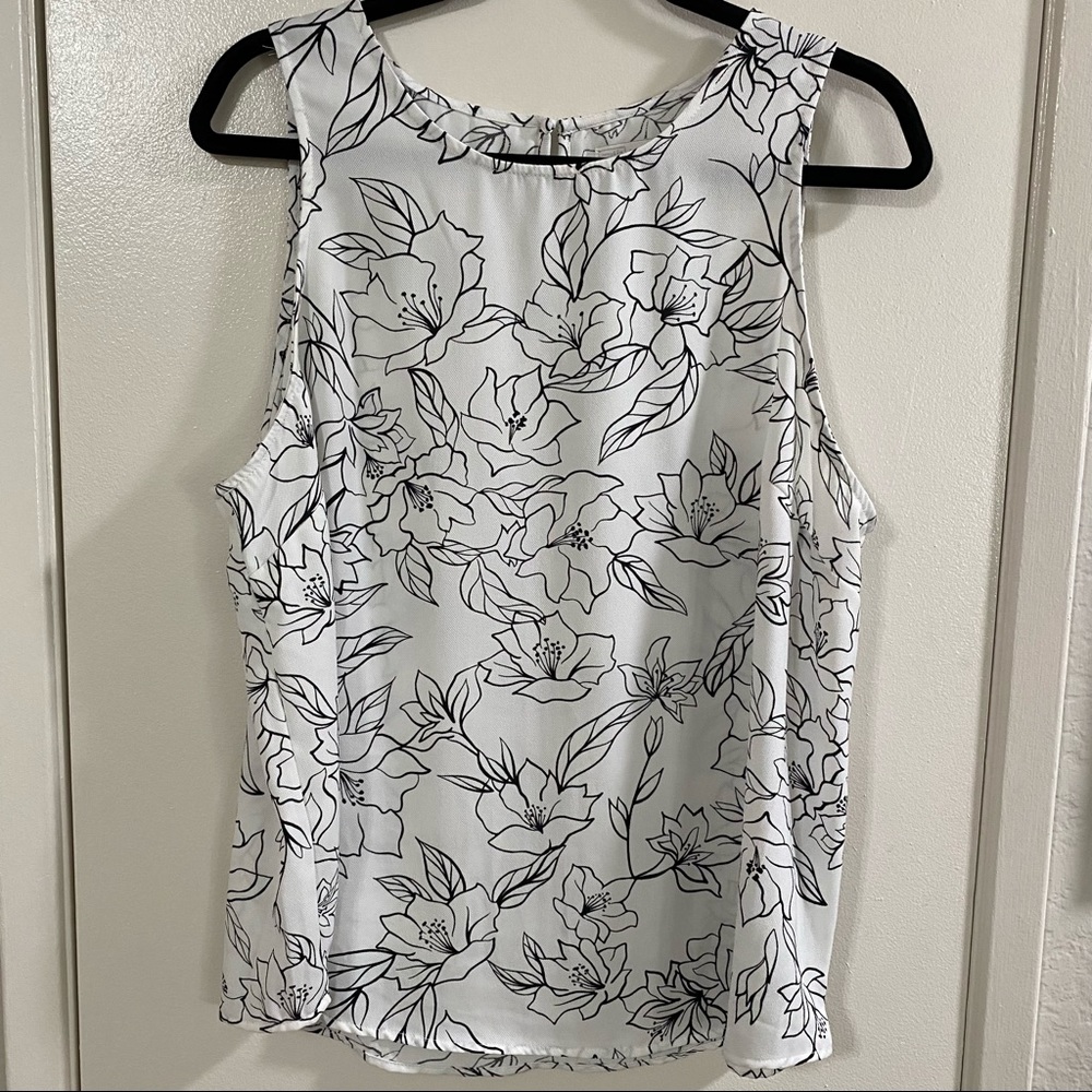 14th & Union Black White Floral Sleeveless Top XL